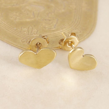 Gold Folded Heart Stud Earrings